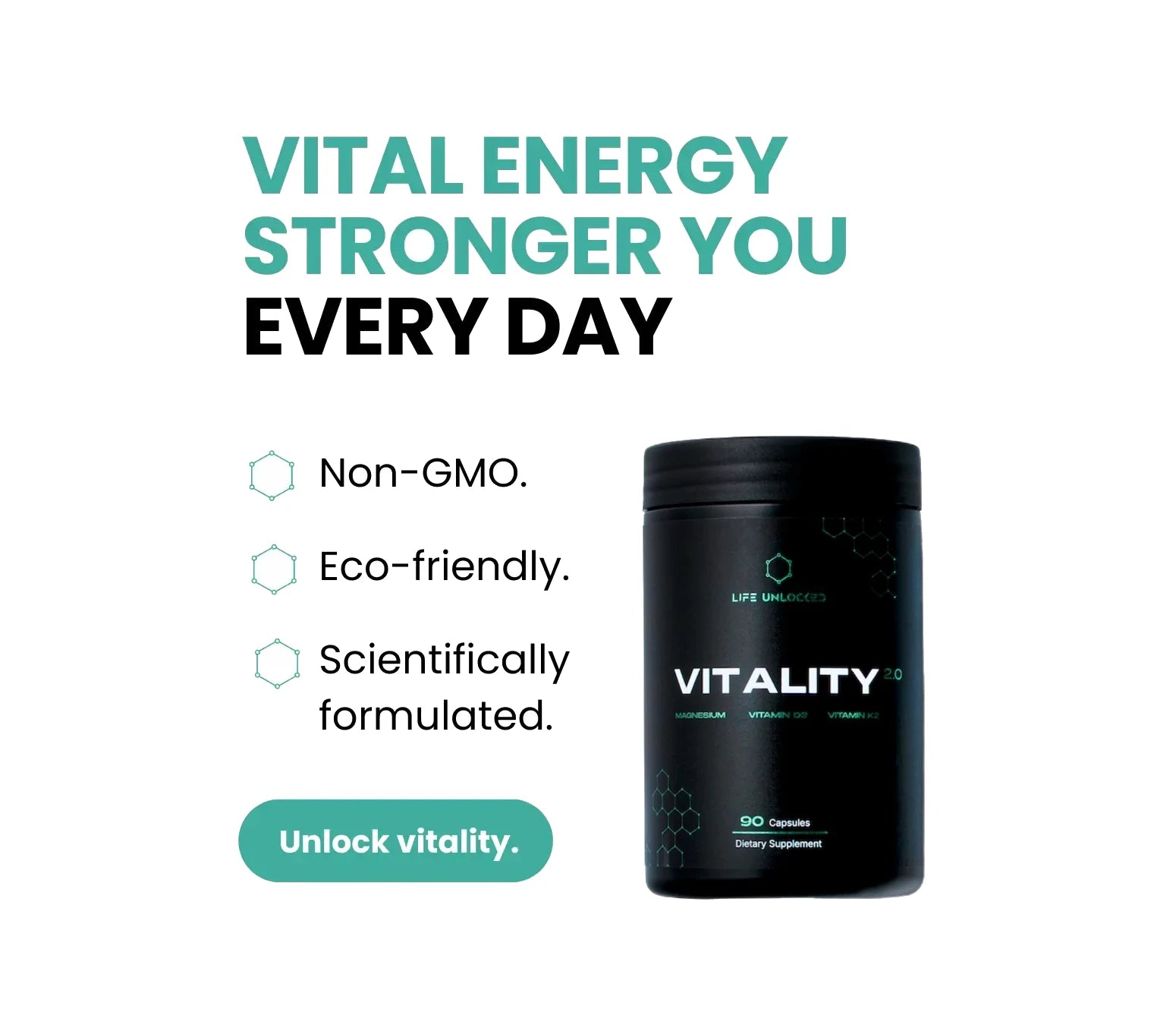 VITALITY 2.0 Magnesium + Vitamin D3 + K2 - LifeUnlocked